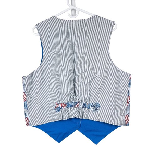 American Flag Homemade Vest XL Womans USA 4th of July Striped Pocket Shirts - Picture 7 of 7